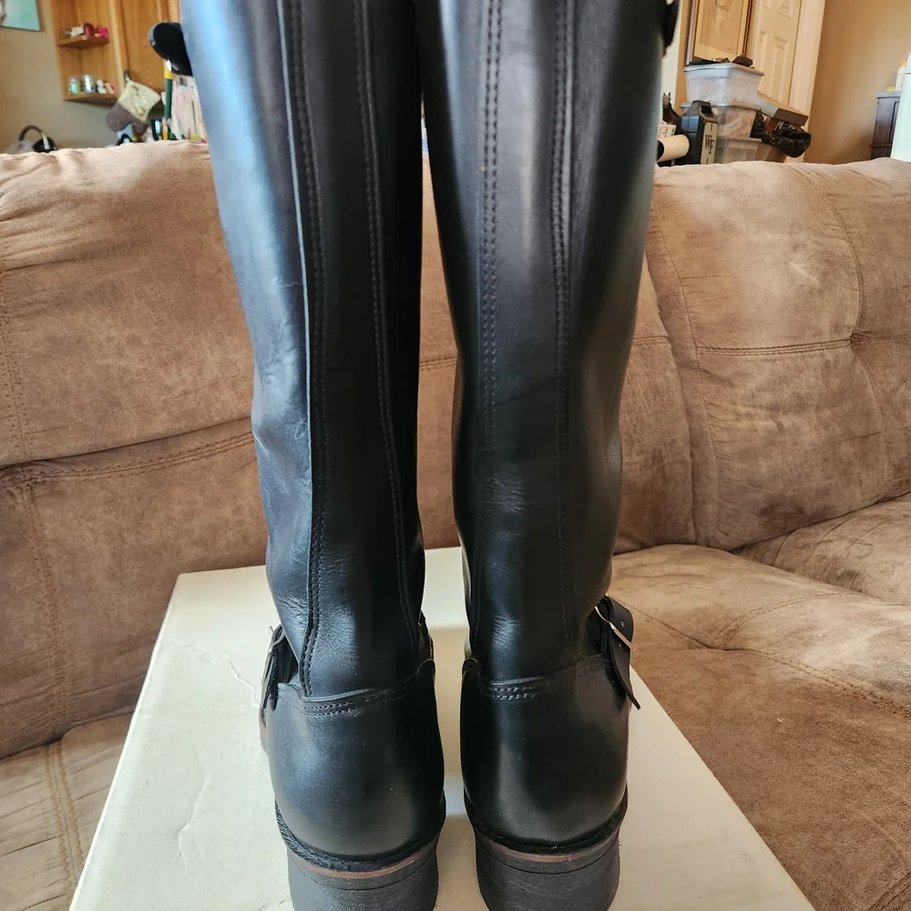 Vibram Black Leather Men's Steel Toe Motorcycle Boots